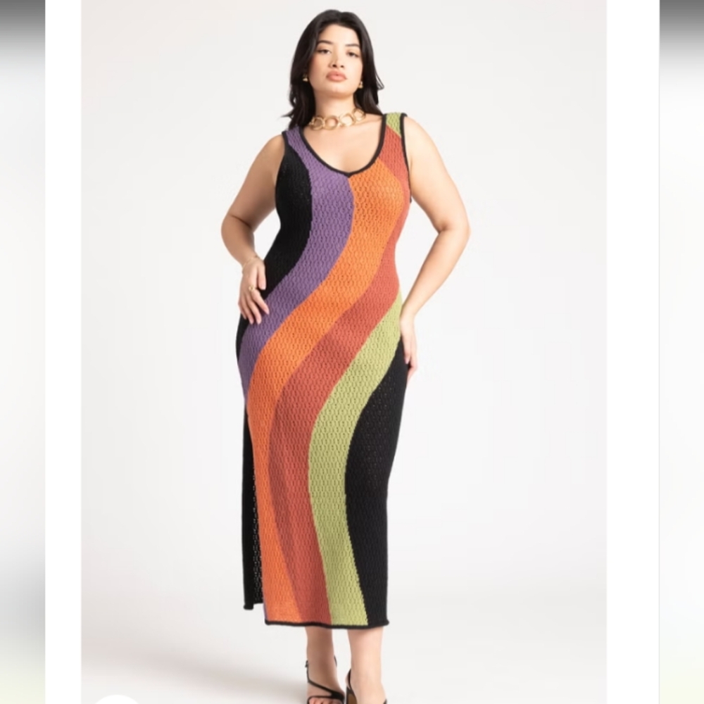 Eloquii Multicolor Striped Midi Dress